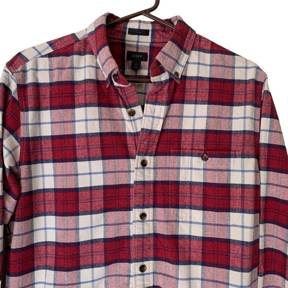 J.Crew Slim Maroon & Cream Flannel Shirt - Medium - Picture 6 of 8